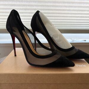 Christian Louboutin Black Mesh Pointed-Toe Stiletto Pumps - Galativi
